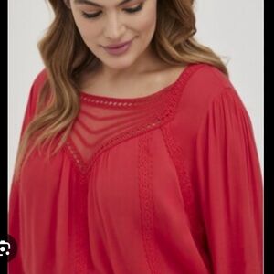 Torrid Gauze Embroidered And Crochet Trim Top